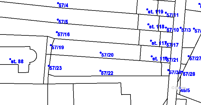 Parcela st. 57/20 v KÚ Koválovice u Tištína, Katastrální mapa