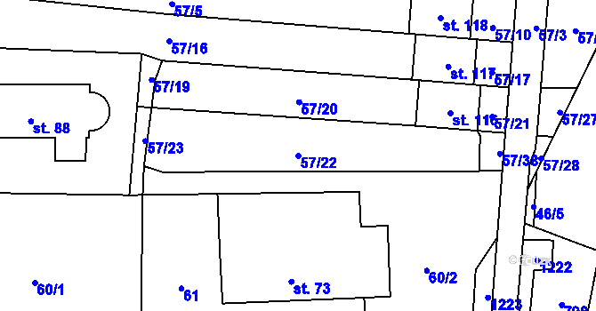 Parcela st. 57/22 v KÚ Koválovice u Tištína, Katastrální mapa