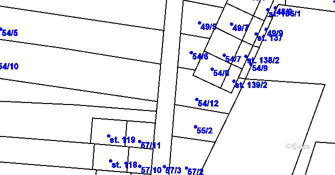 Parcela st. 57/30 v KÚ Koválovice u Tištína, Katastrální mapa