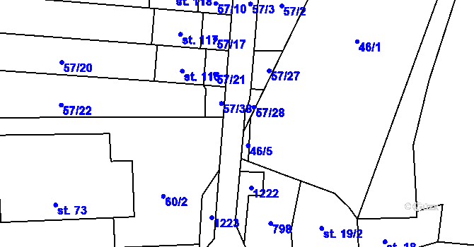 Parcela st. 57/33 v KÚ Koválovice u Tištína, Katastrální mapa