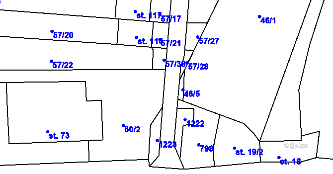 Parcela st. 57/34 v KÚ Koválovice u Tištína, Katastrální mapa