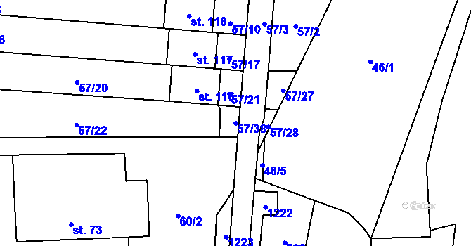 Parcela st. 57/38 v KÚ Koválovice u Tištína, Katastrální mapa