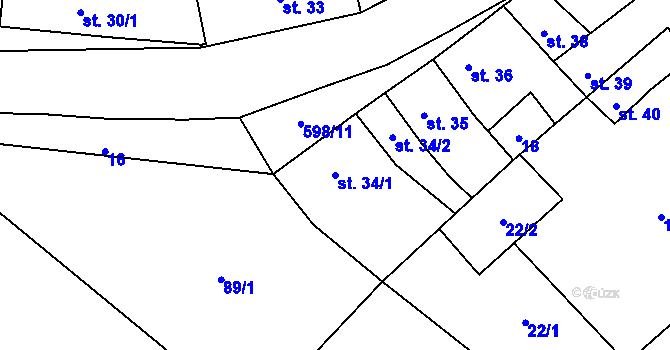 Parcela st. 34/1 v KÚ Koválovice u Tištína, Katastrální mapa