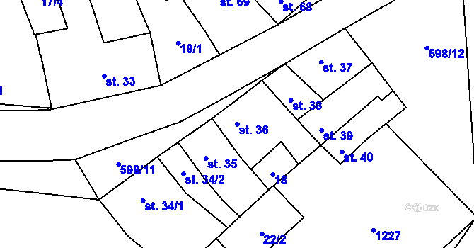 Parcela st. 36 v KÚ Koválovice u Tištína, Katastrální mapa