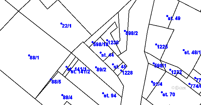 Parcela st. 44 v KÚ Koválovice u Tištína, Katastrální mapa
