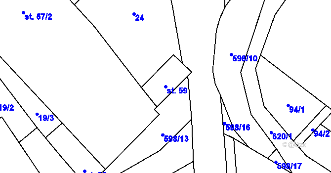 Parcela st. 59 v KÚ Koválovice u Tištína, Katastrální mapa