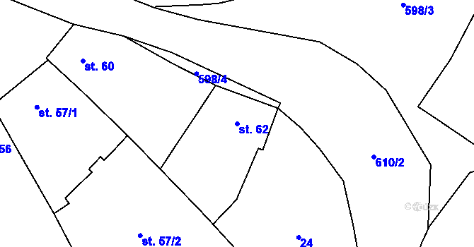 Parcela st. 62 v KÚ Koválovice u Tištína, Katastrální mapa