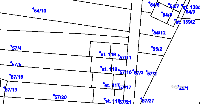 Parcela st. 119 v KÚ Koválovice u Tištína, Katastrální mapa