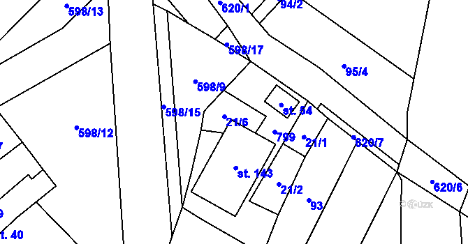 Parcela st. 21/6 v KÚ Koválovice u Tištína, Katastrální mapa