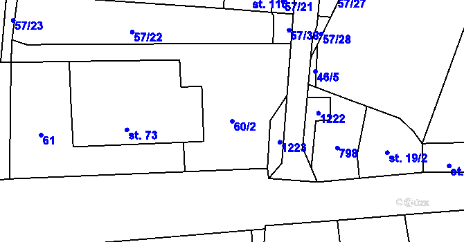 Parcela st. 60/2 v KÚ Koválovice u Tištína, Katastrální mapa