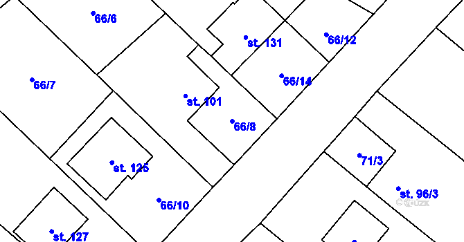 Parcela st. 66/8 v KÚ Koválovice u Tištína, Katastrální mapa