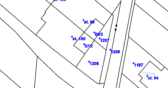 Parcela st. 67/2 v KÚ Koválovice u Tištína, Katastrální mapa