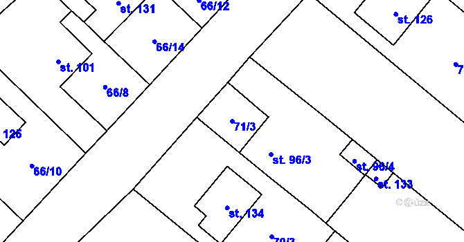 Parcela st. 71/3 v KÚ Koválovice u Tištína, Katastrální mapa