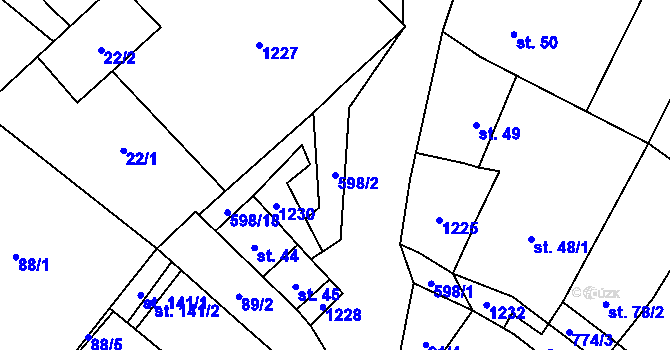 Parcela st. 598/2 v KÚ Koválovice u Tištína, Katastrální mapa