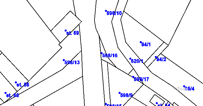 Parcela st. 598/16 v KÚ Koválovice u Tištína, Katastrální mapa