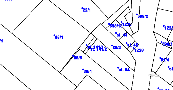 Parcela st. 141/1 v KÚ Koválovice u Tištína, Katastrální mapa