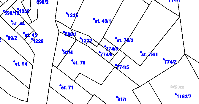 Parcela st. 774/6 v KÚ Koválovice u Tištína, Katastrální mapa