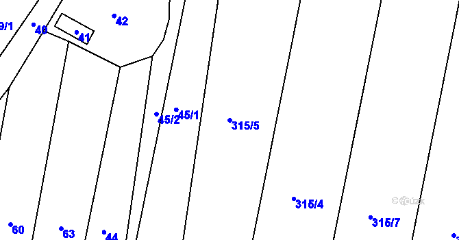 Parcela st. 315/5 v KÚ Kovalovice u Kojetína, Katastrální mapa