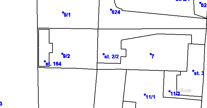 Parcela st. 2/2 v KÚ Chvalovice u Nymburka, Katastrální mapa
