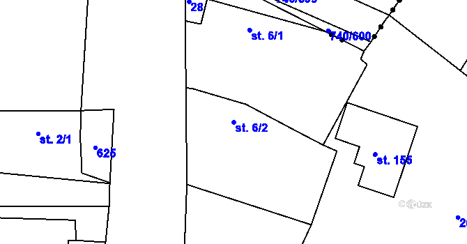 Parcela st. 6/2 v KÚ Chvalovice u Nymburka, Katastrální mapa