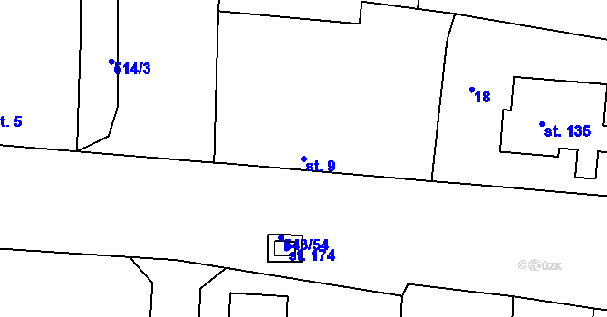 Parcela st. 9 v KÚ Chvalovice u Nymburka, Katastrální mapa