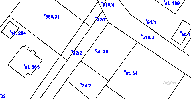 Parcela st. 20 v KÚ Chvalovice u Nymburka, Katastrální mapa