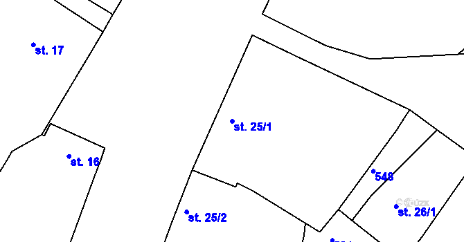 Parcela st. 25/1 v KÚ Chvalovice u Nymburka, Katastrální mapa