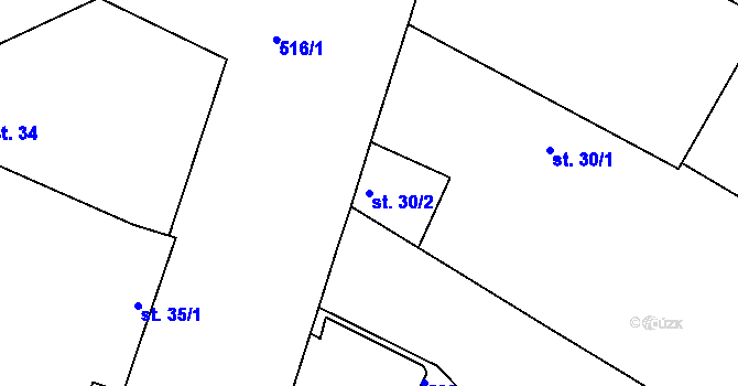 Parcela st. 30/2 v KÚ Chvalovice u Nymburka, Katastrální mapa
