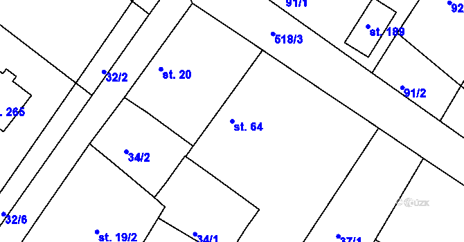Parcela st. 64 v KÚ Chvalovice u Nymburka, Katastrální mapa