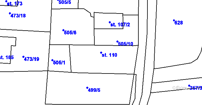 Parcela st. 110 v KÚ Chvalovice u Nymburka, Katastrální mapa