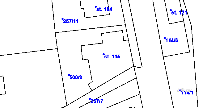 Parcela st. 115 v KÚ Chvalovice u Nymburka, Katastrální mapa