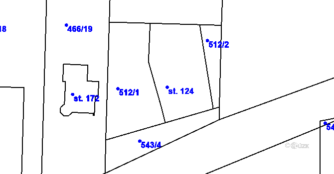 Parcela st. 124 v KÚ Chvalovice u Nymburka, Katastrální mapa