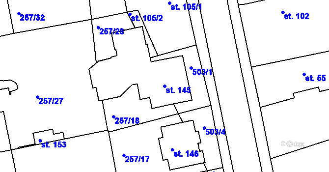 Parcela st. 145 v KÚ Chvalovice u Nymburka, Katastrální mapa