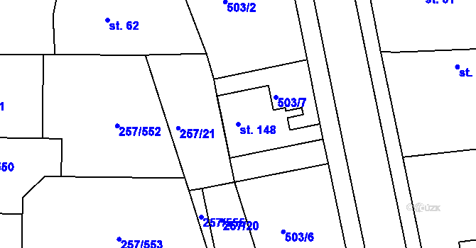 Parcela st. 148 v KÚ Chvalovice u Nymburka, Katastrální mapa