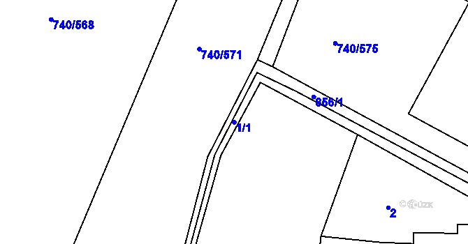 Parcela st. 1/1 v KÚ Chvalovice u Nymburka, Katastrální mapa