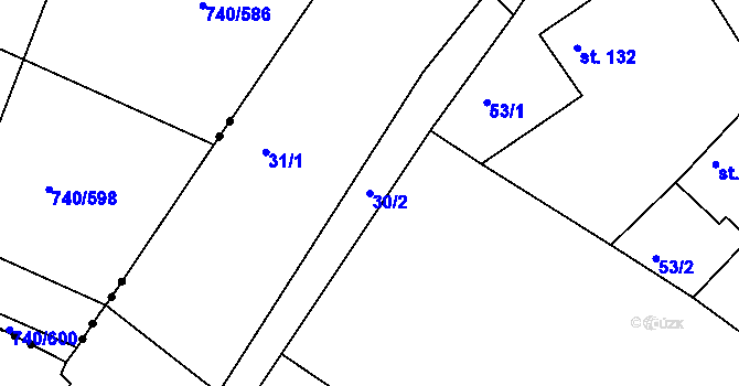 Parcela st. 30/2 v KÚ Chvalovice u Nymburka, Katastrální mapa
