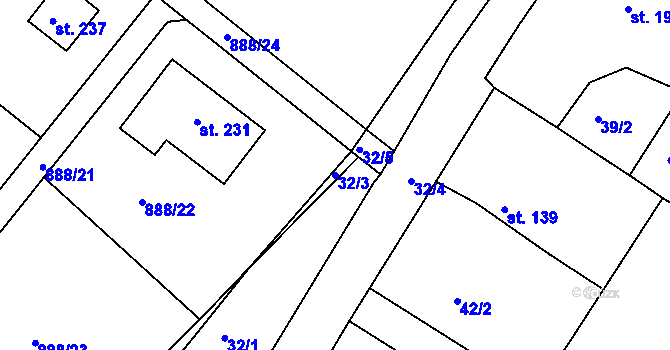 Parcela st. 32/3 v KÚ Chvalovice u Nymburka, Katastrální mapa