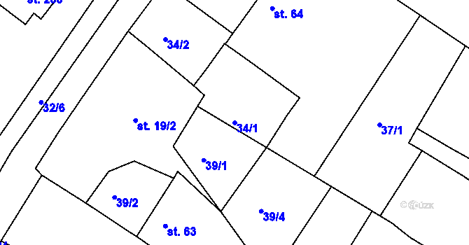 Parcela st. 34/1 v KÚ Chvalovice u Nymburka, Katastrální mapa