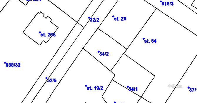 Parcela st. 34/2 v KÚ Chvalovice u Nymburka, Katastrální mapa
