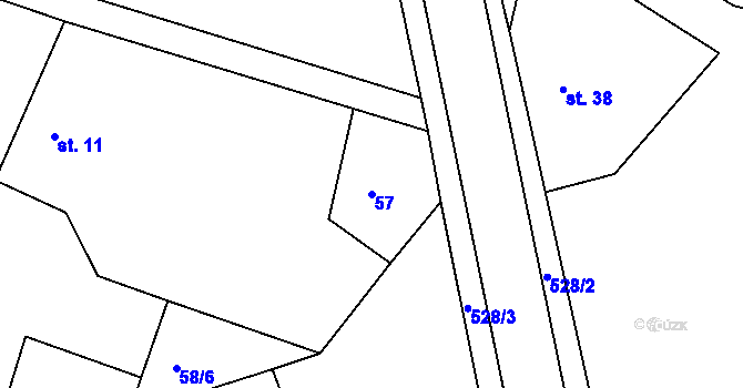Parcela st. 57 v KÚ Chvalovice u Nymburka, Katastrální mapa