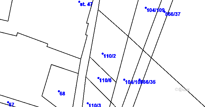 Parcela st. 110/2 v KÚ Chvalovice u Nymburka, Katastrální mapa