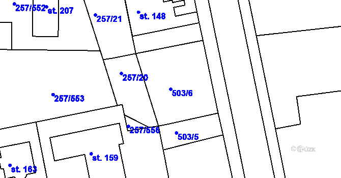 Parcela st. 503/6 v KÚ Chvalovice u Nymburka, Katastrální mapa