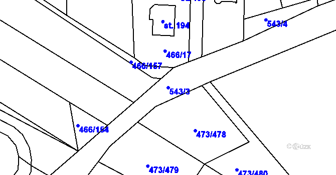 Parcela st. 543/3 v KÚ Chvalovice u Nymburka, Katastrální mapa