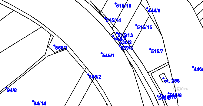 Parcela st. 545/1 v KÚ Chvalovice u Nymburka, Katastrální mapa