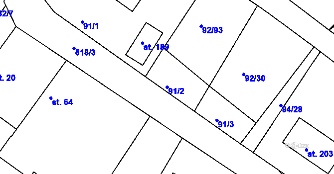 Parcela st. 91/2 v KÚ Chvalovice u Nymburka, Katastrální mapa