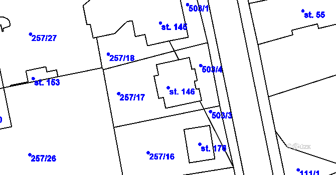 Parcela st. 146 v KÚ Chvalovice u Nymburka, Katastrální mapa