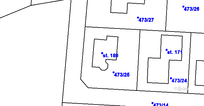 Parcela st. 180 v KÚ Chvalovice u Nymburka, Katastrální mapa
