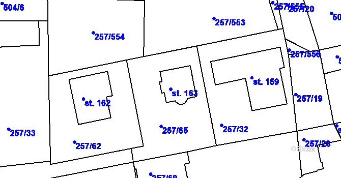 Parcela st. 163 v KÚ Chvalovice u Nymburka, Katastrální mapa