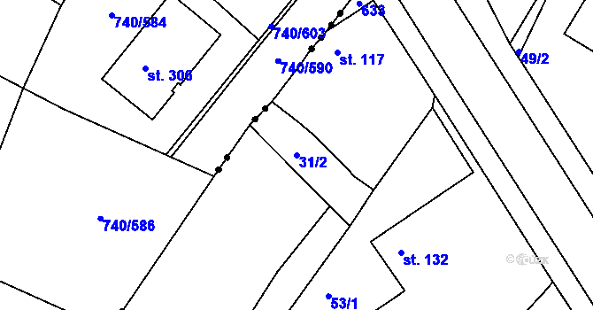 Parcela st. 31/2 v KÚ Chvalovice u Nymburka, Katastrální mapa