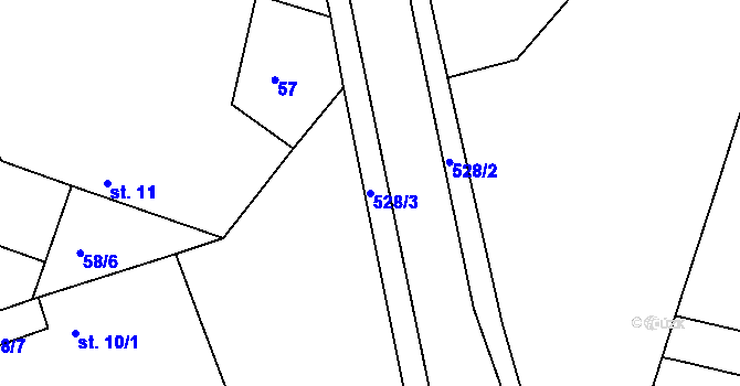 Parcela st. 528/3 v KÚ Chvalovice u Nymburka, Katastrální mapa